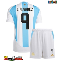 Camisa de Futebol Argentina Julian Alvarez #9 Equipamento Principal Infantil Copa America 2024 Manga Curta (+ Calças curtas)
